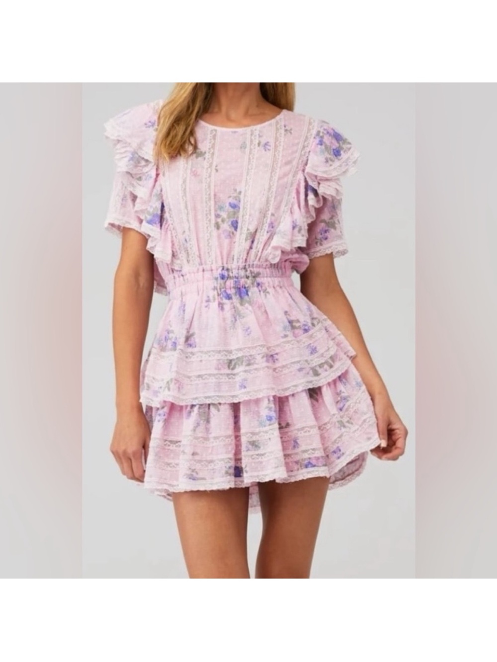 Pink Floral Ruffle Tiered  Dress